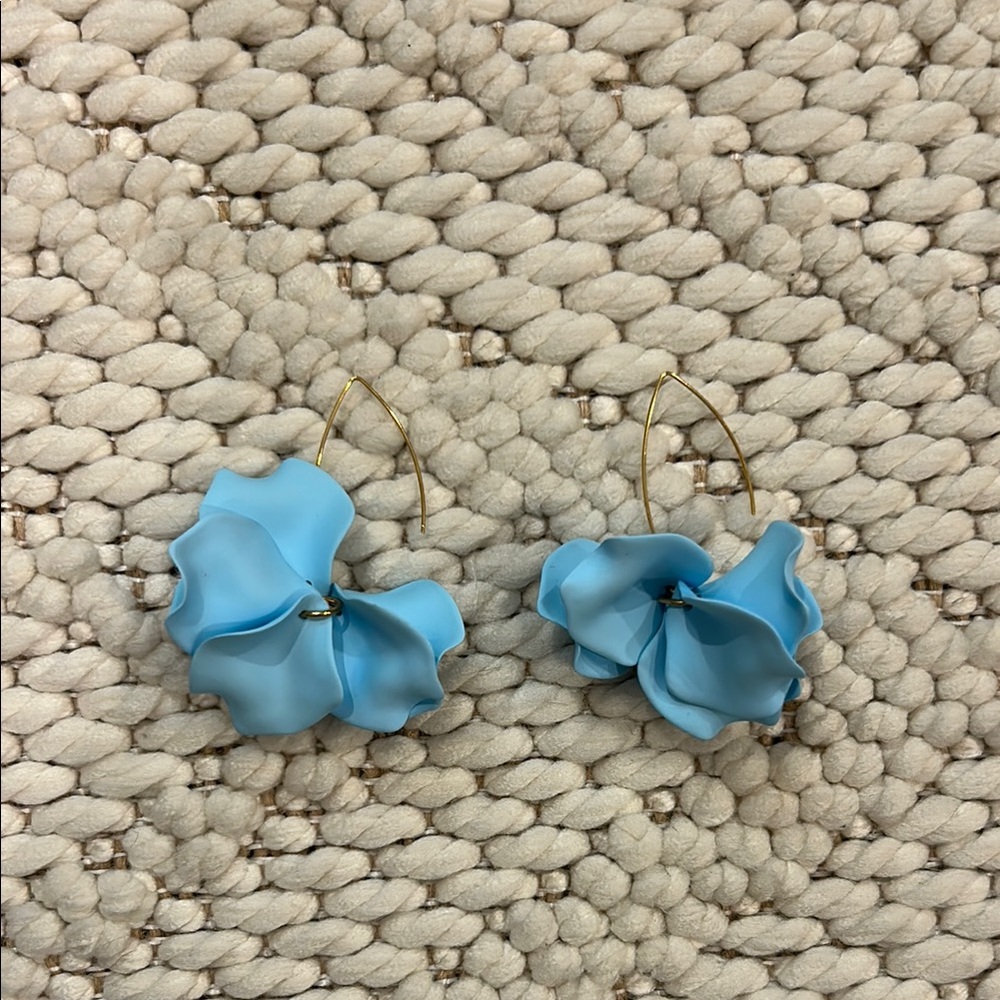 Blue Floral Hoop Earrings